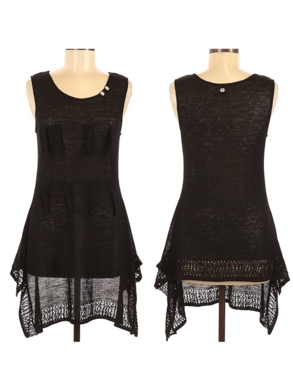 CATY LESCA Lagenlook Boho Crochet Tunic Top S